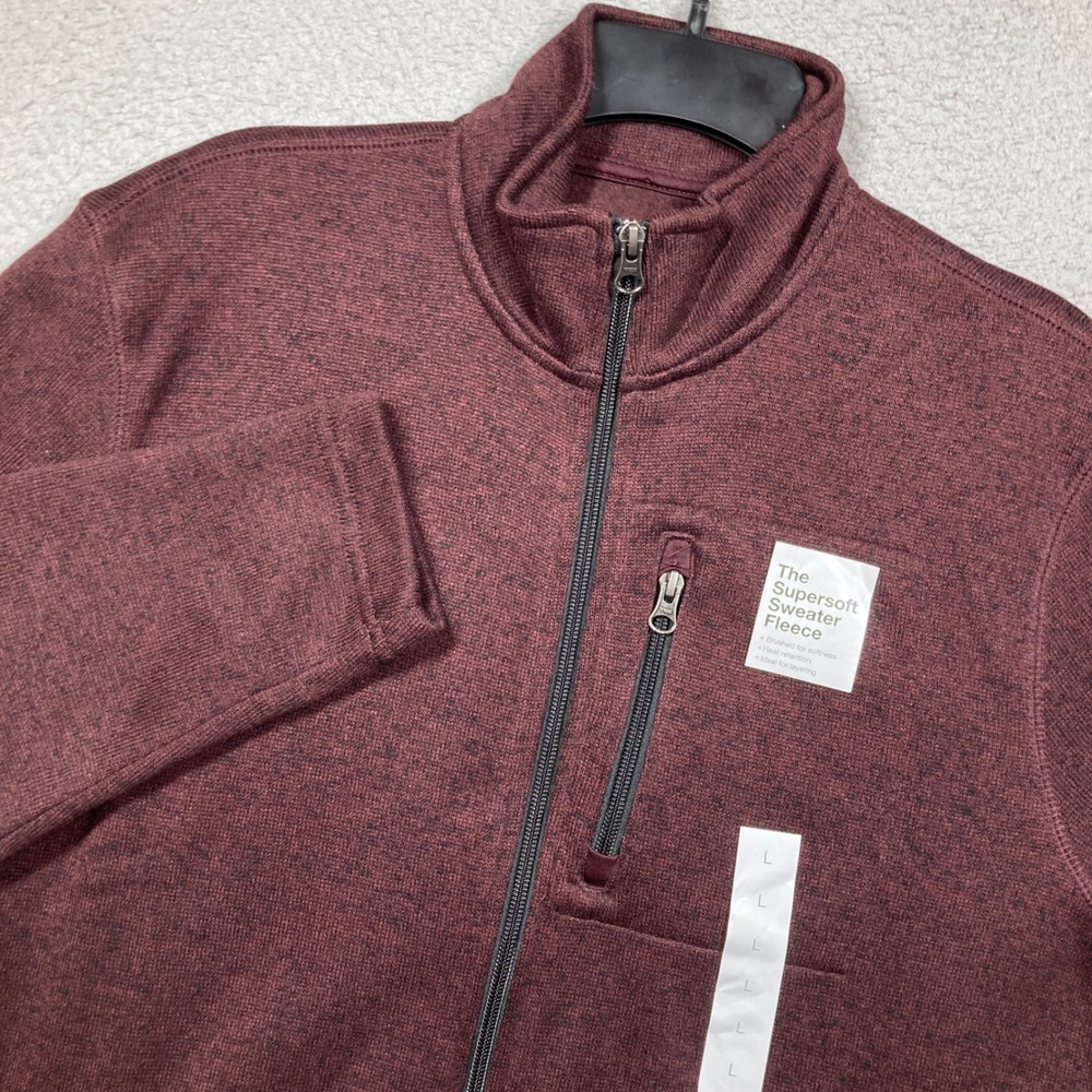 Sonoma Sweater‎ Fleece Jacket Mens Large NEW Burgundy Full Zip Mock Neck